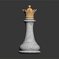 Golden Crown Topped White Marble Chess King Piece with Polished Base