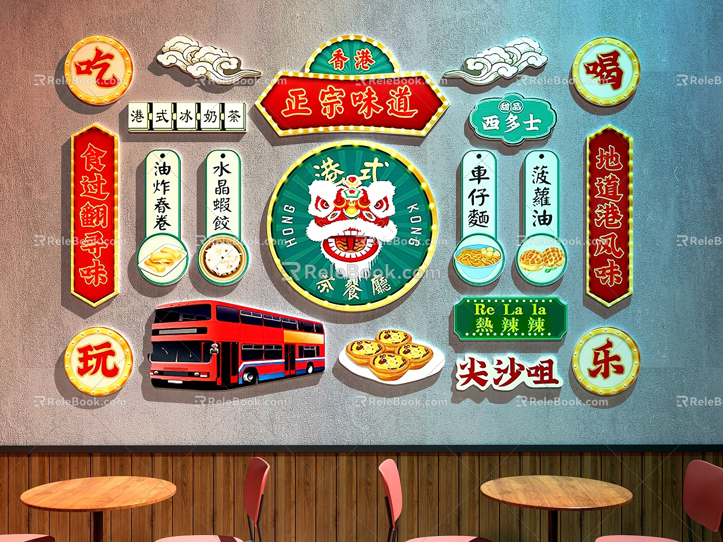 Modern Tea Restaurant Hong Kong-style Tea Restaurant Restaurant Decorative Painting 3d model