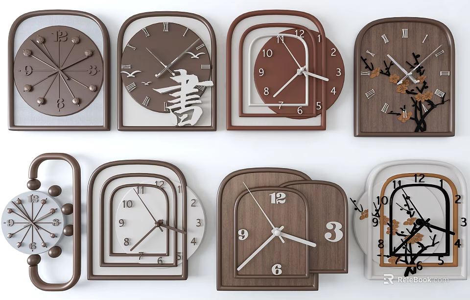 Unique Decorative Wall Clocks With Various Wooden Designs And Artistic Patterns 3d model 