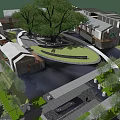 Modern Sales Office Building with Lush Trees Pathway and Elegant Signage