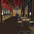 Traditional Chinese Restaurant Interior With Arched Doorway Carved Windows And Red Gold Decor
