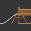 Outdoor Wooden Playground Structure with Slide Platform and Two Swings