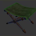 Leather Stool With White Stitching And Crossed Wooden Legs Design