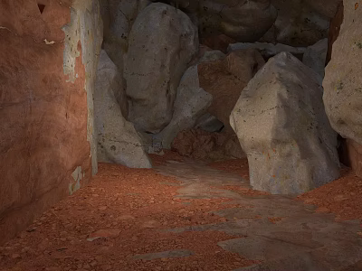 Natural Cave Interior With Rough Stone Walls Large Rocks And Sandy Ground 3d model