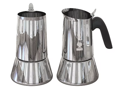 Modern Stainless Steel Tea Maker Set With Polished Surface And Black Handle 3d model