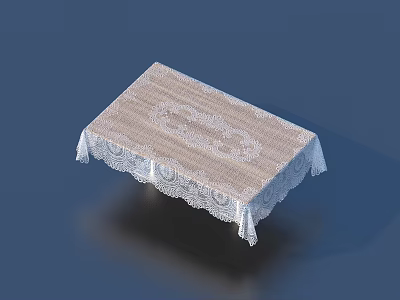 Elegant Rectangular Table With Lace Trimmed Fabric Tablecloth And Pattern Design 3d model