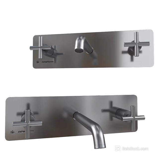 Modern Metal Water Faucet With Cross Handles And Wall Mounted Design 3d model 