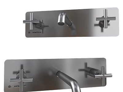 Modern Metal Water Faucet With Cross Handles And Wall Mounted Design 3d model
