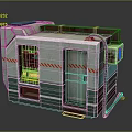 Industrial Small Building With White Green Exterior Warning Stripes Display Screen And Connected Hose