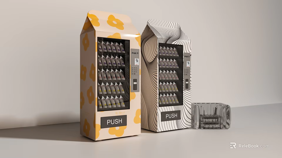Commercial Vending Machines With Decorative Patterns And Push Button For Bottled Products 3d model 