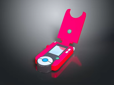 Portable Red Handheld Computer With Pink Flip Cover Screen Green Buttons And Reflective Surface Design 3d model