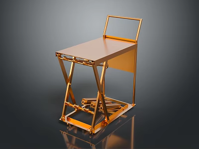 Golden Metal Worktable With Foldable Legs And Reflective Surface On Dark Background 3d model