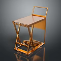 Golden Metal Worktable With Foldable Legs And Reflective Surface On Dark Background