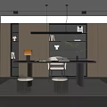 Modern Study Room Interior With Built in Shelves Wooden Desk Comfortable Chair And Hanging Lights