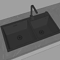 Black Double Bowl Kitchen Sink with Modern Faucet on Grey Marble Countertop