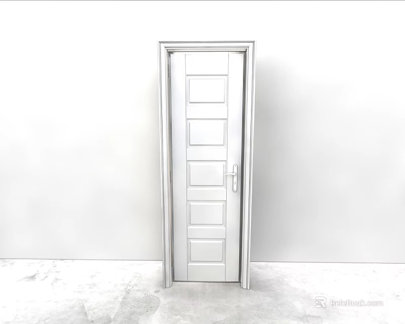 White Swing Door With Silver Frame And Panel Design For Home Interior 3d model 