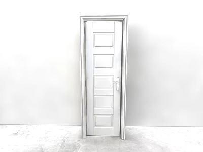 White Swing Door With Silver Frame And Panel Design For Home Interior 3d model