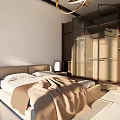 Modern Living And Dining Room Interior With Curved Sofa Round Rug And Bookshelves