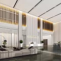 Luxurious Modern Hotel Lobby Interior Design With Beige Sofas Green Plants And Decorative Lighting
