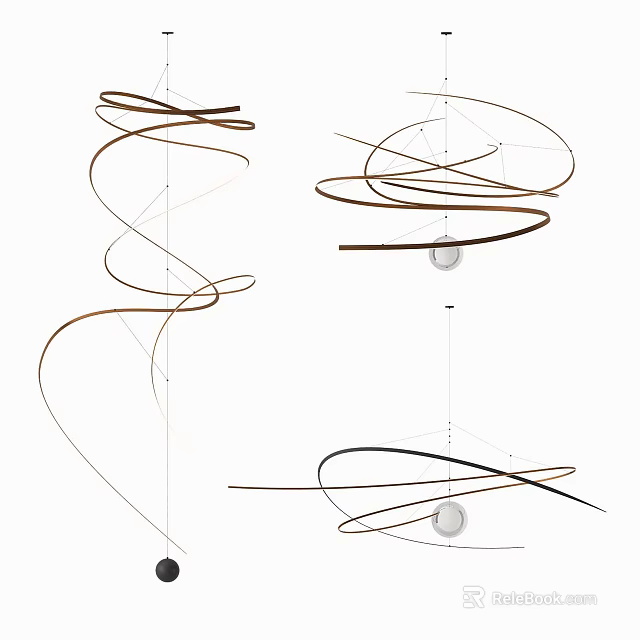 Modern Unique Spiral Chandelier With Curved Metal Wires For Contemporary Interior Lighting Decor 3d model 