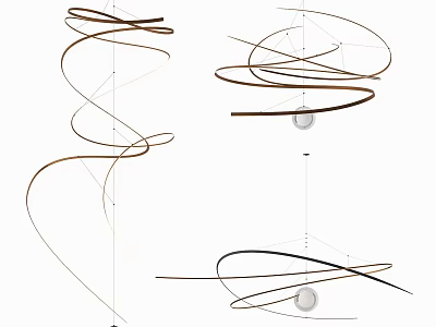 Modern Unique Spiral Chandelier With Curved Metal Wires For Contemporary Interior Lighting Decor 3d model