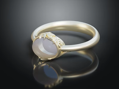 Elegant Gold Fashion Ring With Oval Gemstone And Delicate Carved Patterns For Women Accessories 3d model