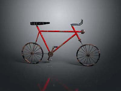 Vintage Red Bicycle With Classic Frame Black Seat Spokes And Gray Background 3d model