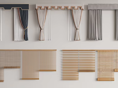 Various Style Curtains and Wooden Bamboo Blinds for Home Window Decoration 3d model