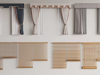 New Chinese Curtain Bamboo Curtain Pull Curtain 3d model