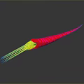 Vibrant Red And Yellow Striped Elongated Creature With Green Tipped Tentacles On Gray Reflective Surface
