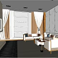 Elegant Modern Hotel Room Interior With Sofa Coffee Table Large Window And Curtains 3d model