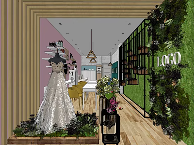 Elegant Beauty Salon Interior With Pink Walls Green Plants Wooden Decor And Flower Bouquets 3d model
