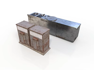 Rustic Brown Kitchen Cabinets With White Panels And Metal Counter Furniture 3d model