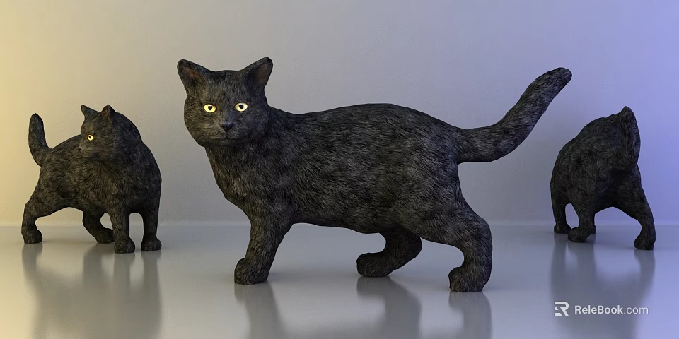 Black Reptile Figurine With Yellow Eyes On Shiny Surface Dark Background 3d model 
