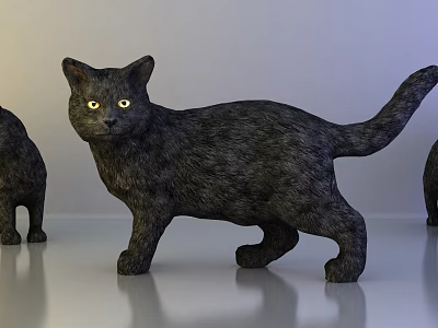 Black Reptile Figurine With Yellow Eyes On Shiny Surface Dark Background 3d model