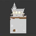 Cartoon Scene Of Charming House With Tower Gray Roof Wooden Platform And Detailed Windows