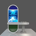 Modern AI Smart City Digital Life Display Island With Curved Screen And Person Viewing