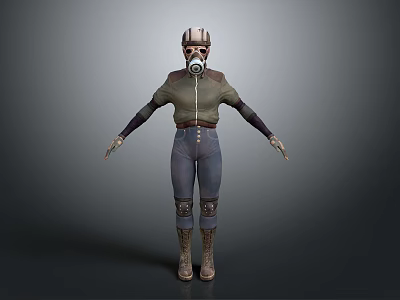 Post Apocalyptic Character Outfit With Gas Mask Green Jacket And Blue Pants 3d model