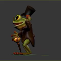 Frog Character In Top Hat And Brown Coat With Cane On Green Lily Pad