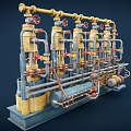 Industrial Pipeline System With Yellow Pipelines Valves And Multiple Cylindrical Units