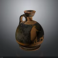 Ancient Orange And Black Vase Sculpture With Decorative Figure Patterns