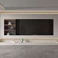 Modern TV Wall Design With Floating Shelves And Decorative Items In Living Room