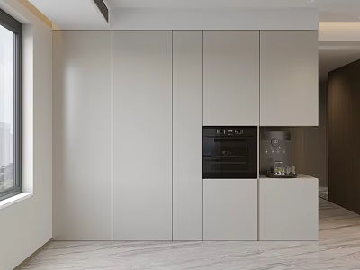 Modern Kitchen Interior With Minimalist White Sideboard And Storage Cabinets 3d model
