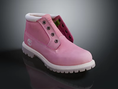 Stylish Pink Ankle Boots with White Lining Metal Buttons and White Treaded Sole 3d model