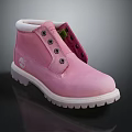 Stylish Pink Ankle Boots with White Lining Metal Buttons and White Treaded Sole
