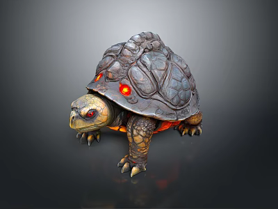 Reptile Turtle With Red Glowing Eyes Textured Shell Sharp Claws And Mythical Design 3d model