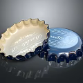 Metallic Living Supplies Bottle Caps in Golden and Blue with Reflective Textured Surface