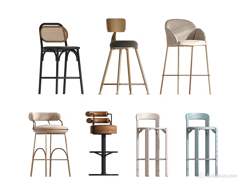 Stylish Bar Stools Featuring Various Modern Designs Different Colors And Unique Shapes 3d model