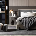 Modern Background Double Bed Double Bed Side Table Combination 3d model