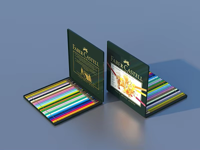 Faber Castell Colored Pencils In Open Boxes With Vibrant Color Assortment 3d model
